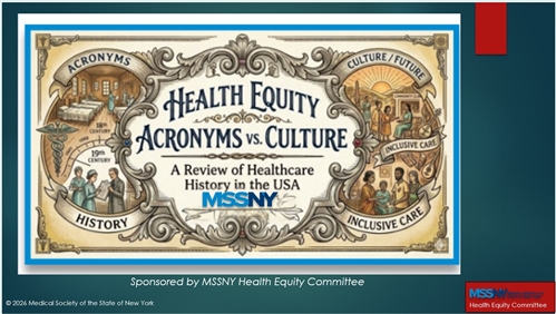 Image of webinar title: Health Equity: Acronyms vs. Culture: A Review of Healthcare History in the USA